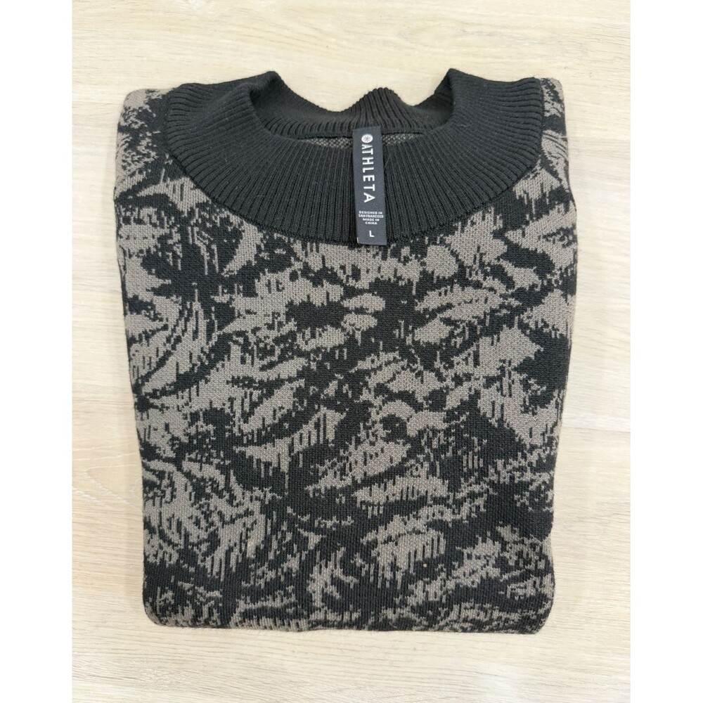Athleta Women L Jacquard Black/Gray Knit Crewneck Pullover Sweater Athleisure